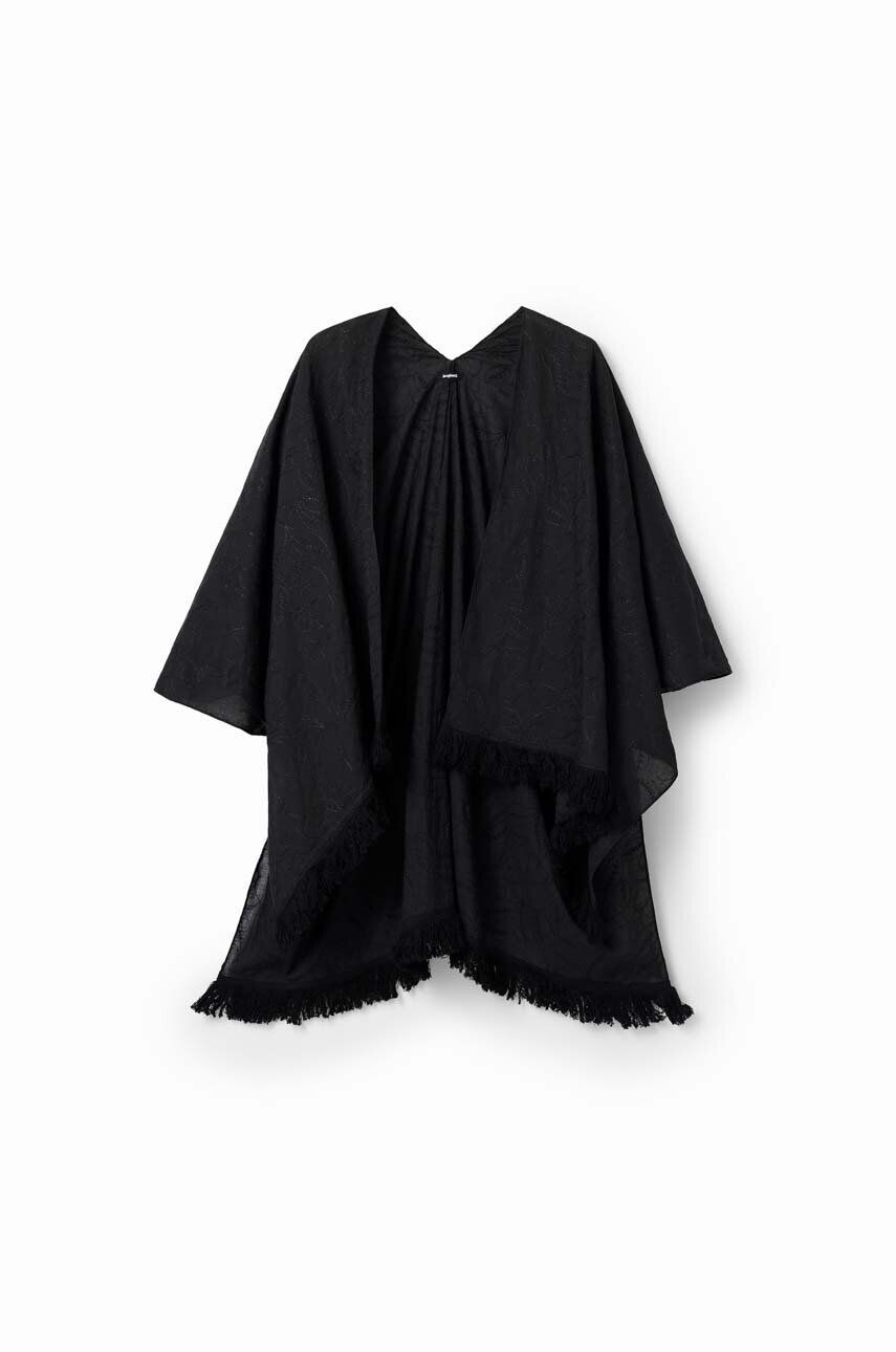 Desigual poncho din bumbac culoarea negru - Pled.ro