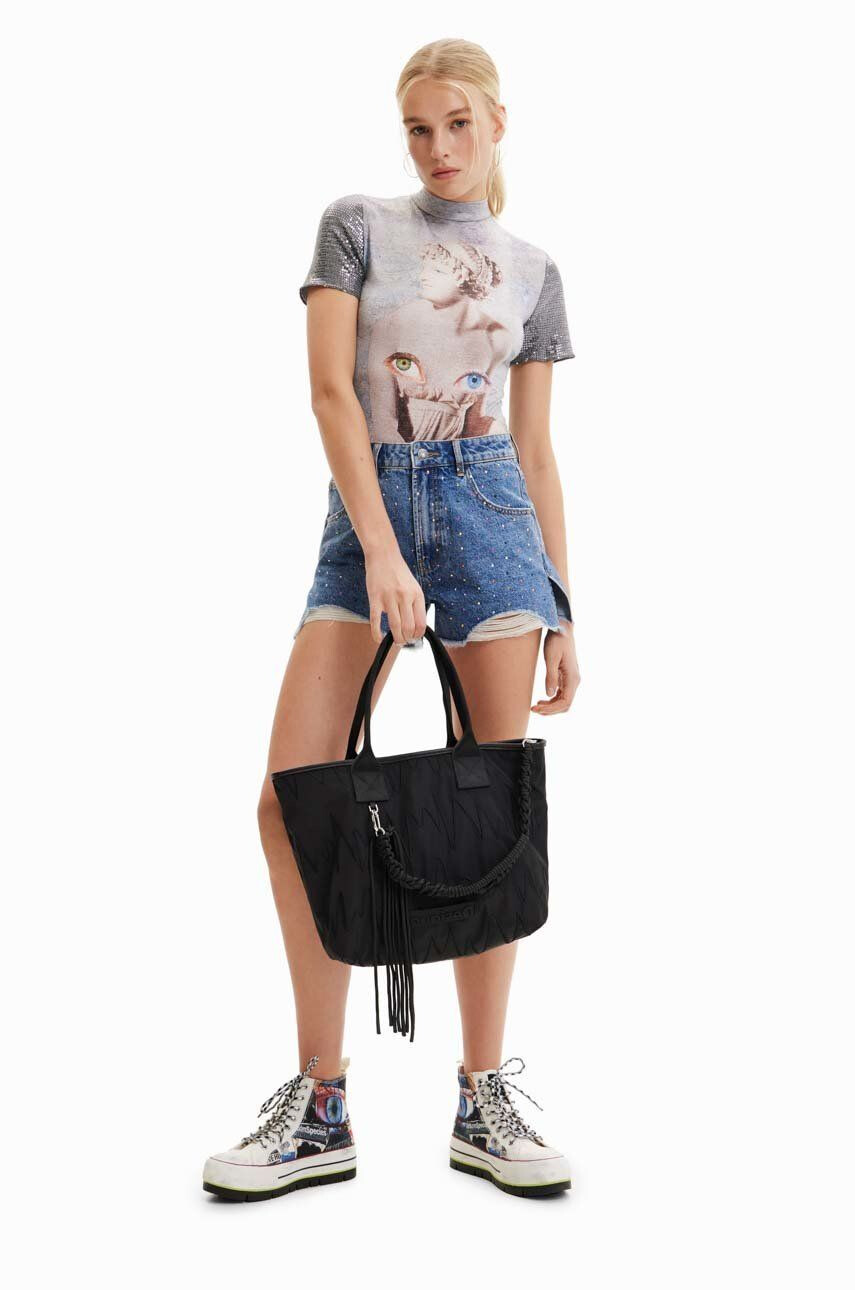 Desigual poseta culoarea negru - Pled.ro