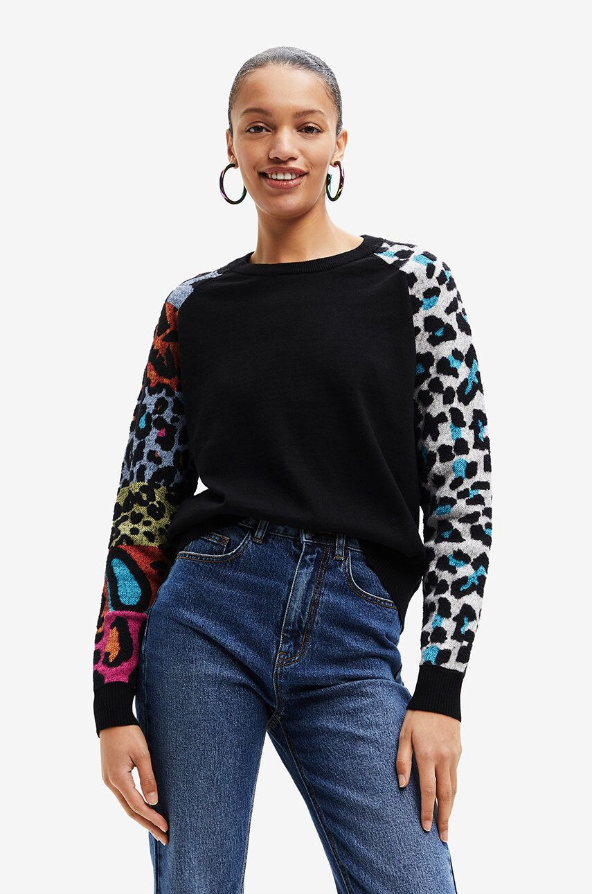 Desigual pulover femei culoarea negru cu turtleneck - Pled.ro