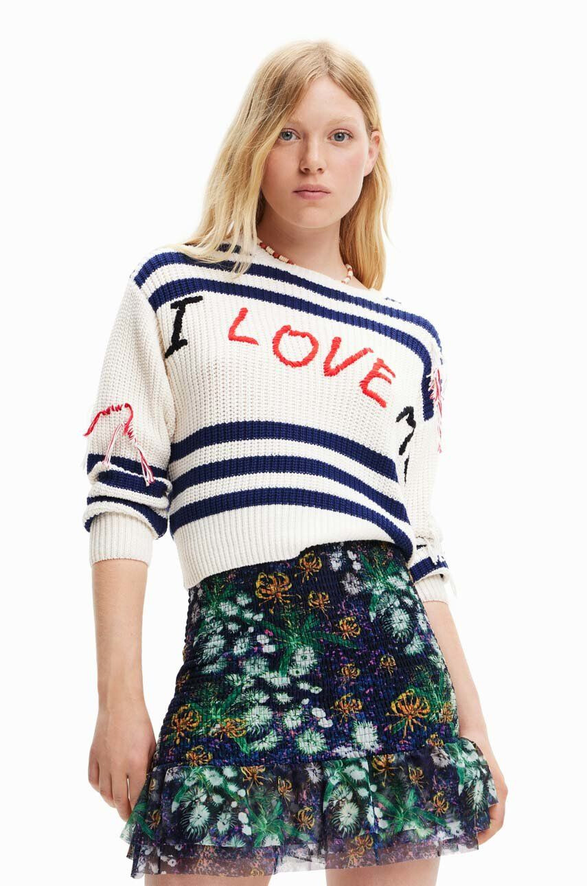 Desigual pulover femei culoarea alb - Pled.ro