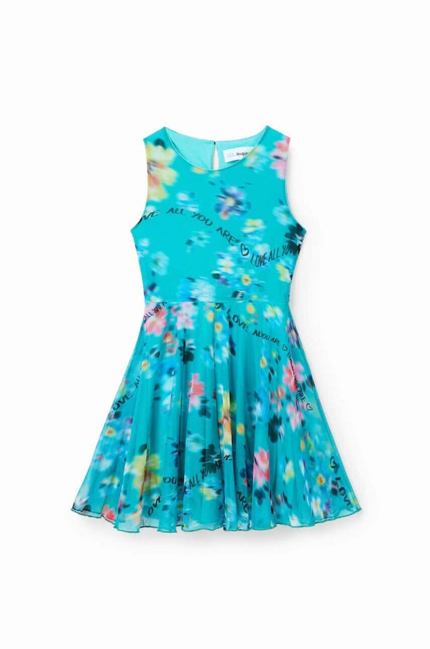 Desigual rochie din bumbac pentru copii culoarea turcoaz mini evazati - Pled.ro