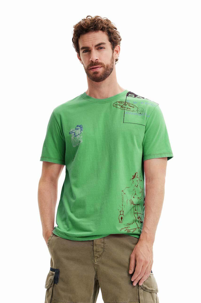 Desigual tricou din bumbac barbati culoarea verde modelator - Pled.ro