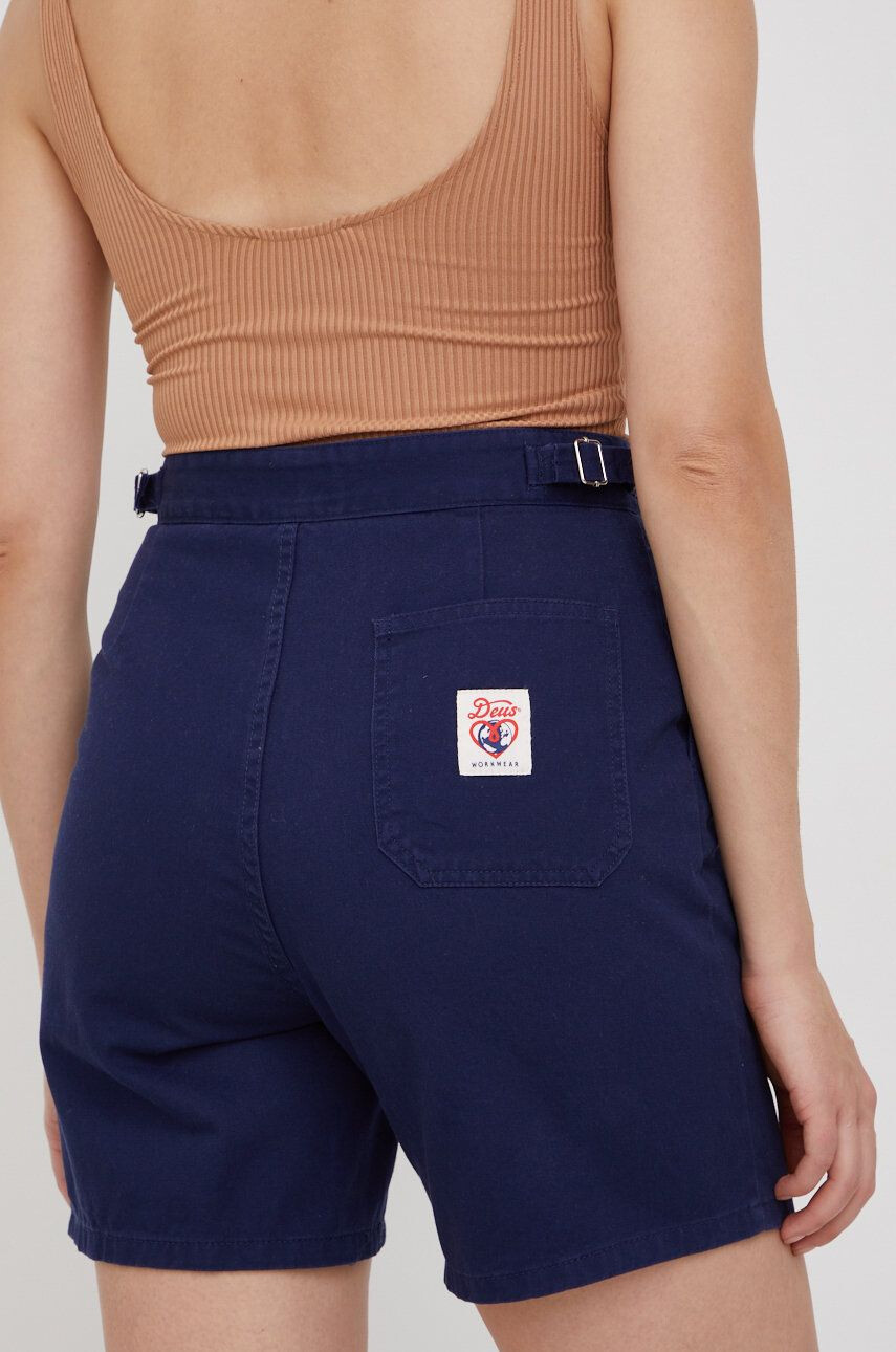 Deus Ex Machina pantaloni scurti jeans femei culoarea albastru marin neted high waist - Pled.ro