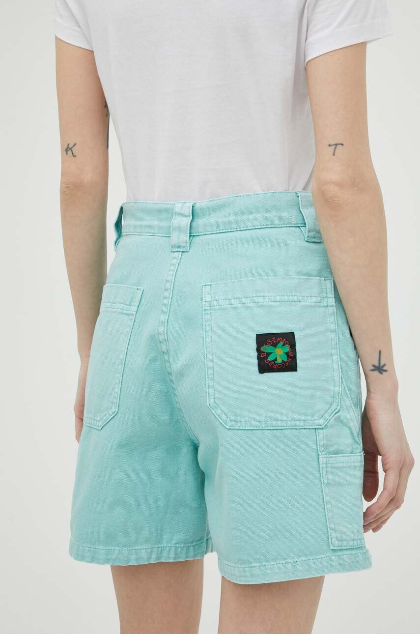 Deus Ex Machina pantaloni scurti jeans femei culoarea turcoaz neted high waist - Pled.ro