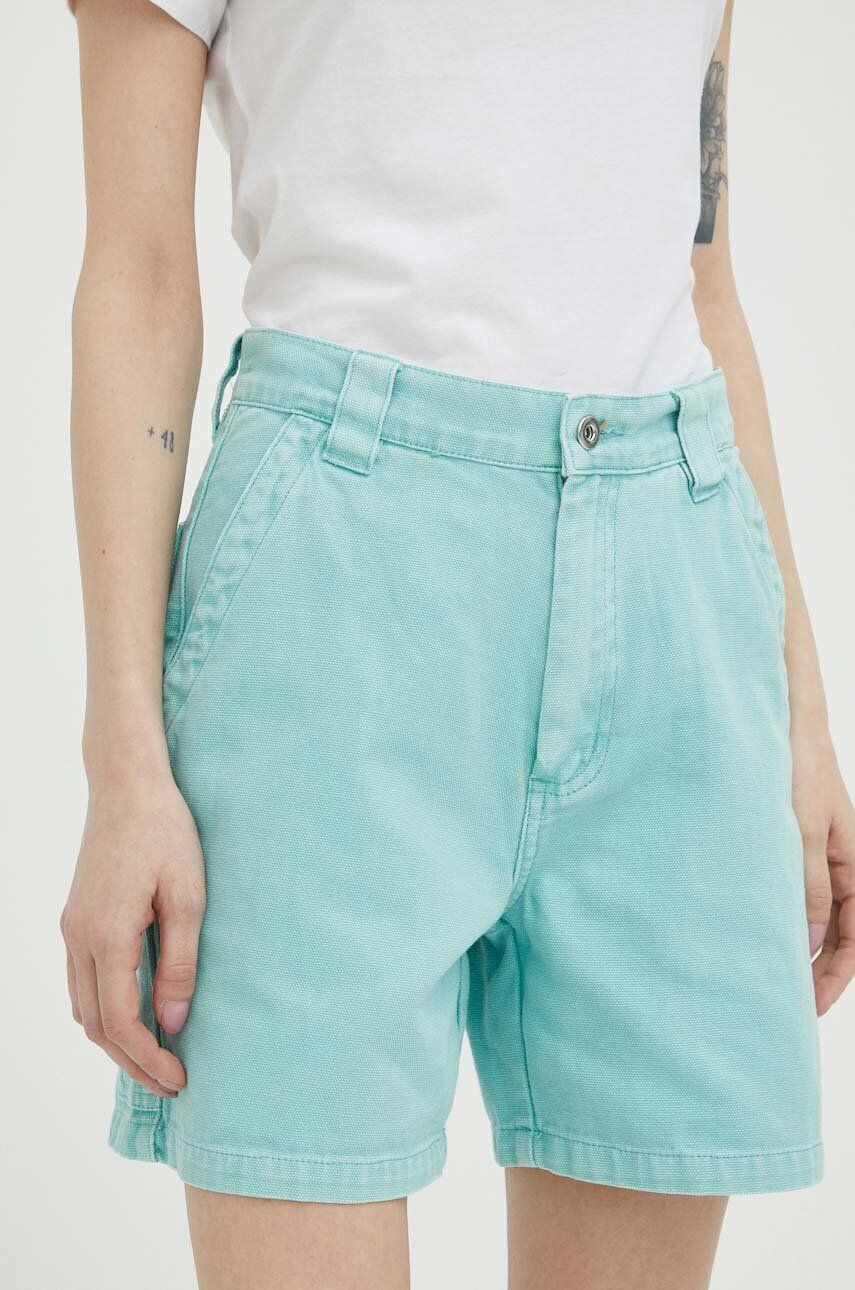 Deus Ex Machina pantaloni scurti jeans femei culoarea turcoaz neted high waist - Pled.ro