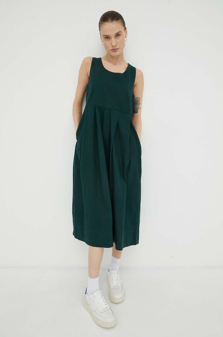 Deus Ex Machina rochie din in culoarea verde mini evazati - Pled.ro