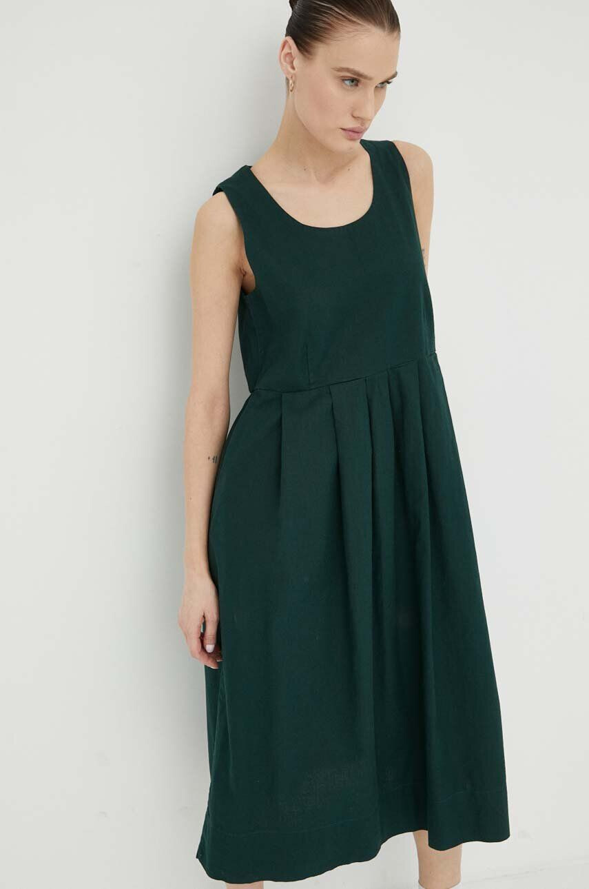 Deus Ex Machina rochie din in culoarea verde mini evazati - Pled.ro