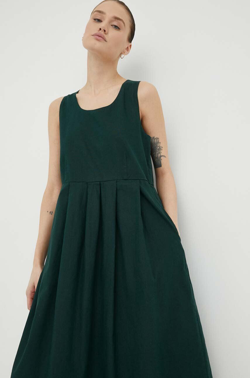 Deus Ex Machina rochie din in culoarea verde mini evazati - Pled.ro