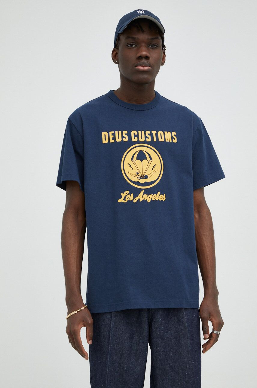 Deus Ex Machina tricou din bumbac culoarea albastru marin cu imprimeu - Pled.ro