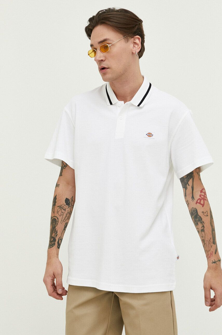 Dickies polo de bumbac culoarea alb cu imprimeu - Pled.ro