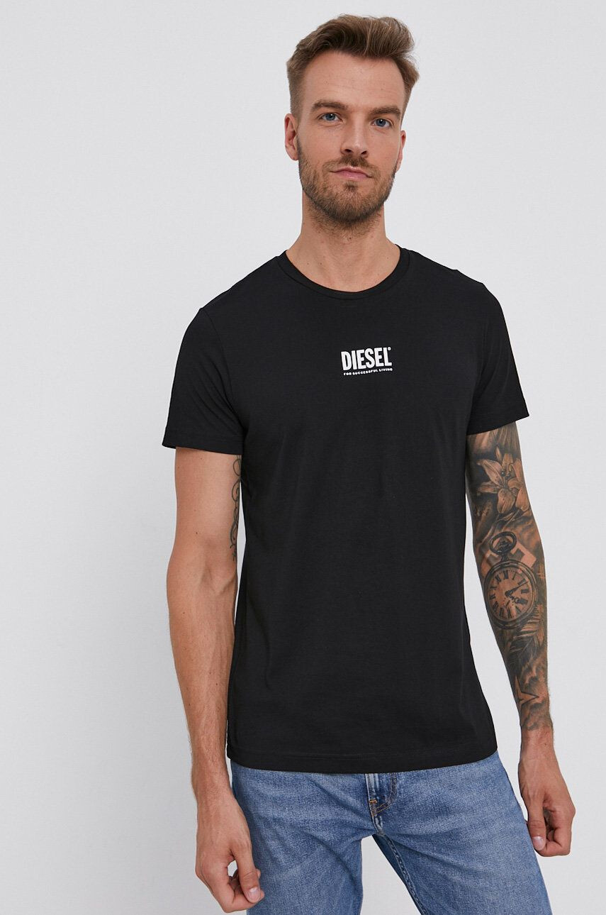 Diesel Tricou din bumbac culoarea negru cu imprimeu - Pled.ro