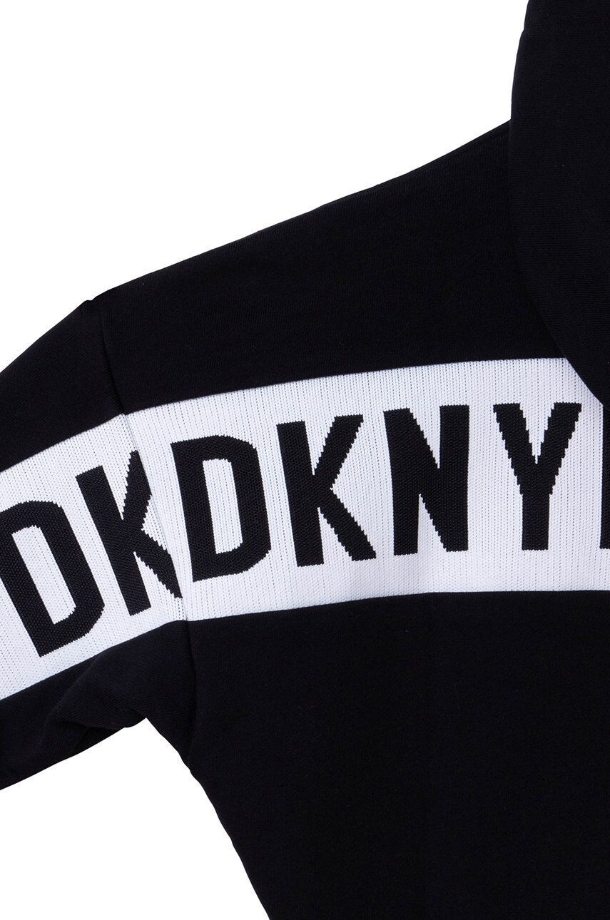 DKNY bluza copii culoarea negru cu glugă cu imprimeu - Pled.ro