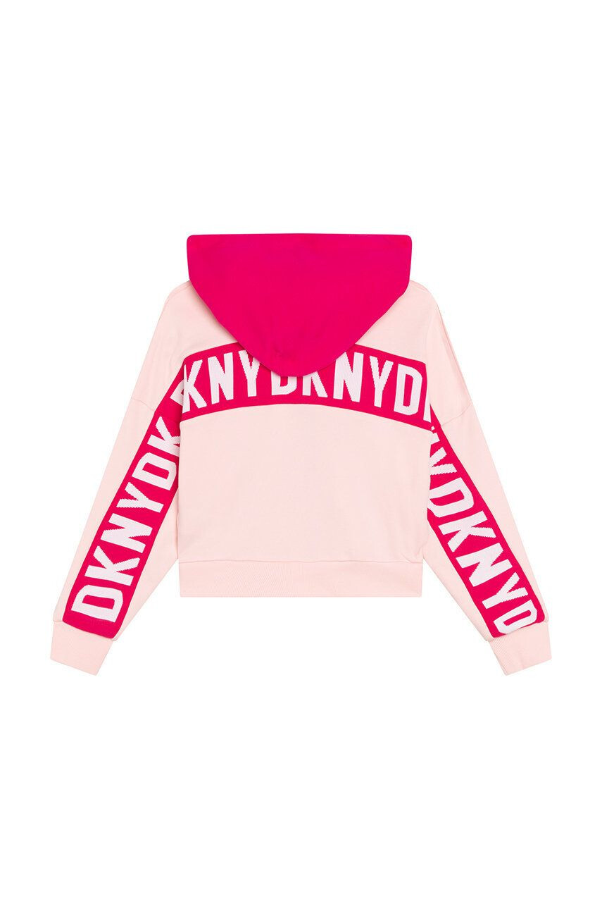 DKNY bluza copii culoarea negru cu glugă cu imprimeu - Pled.ro