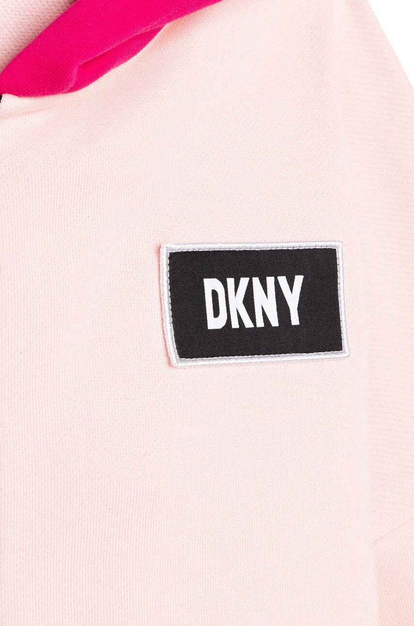 DKNY bluza copii culoarea negru cu glugă cu imprimeu - Pled.ro