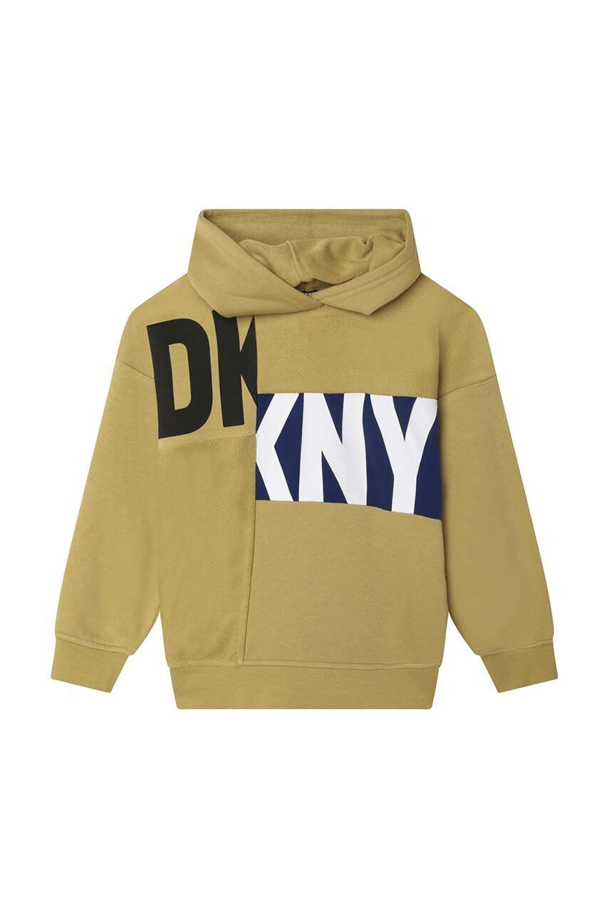 DKNY bluza copii culoarea verde cu glugă cu imprimeu - Pled.ro