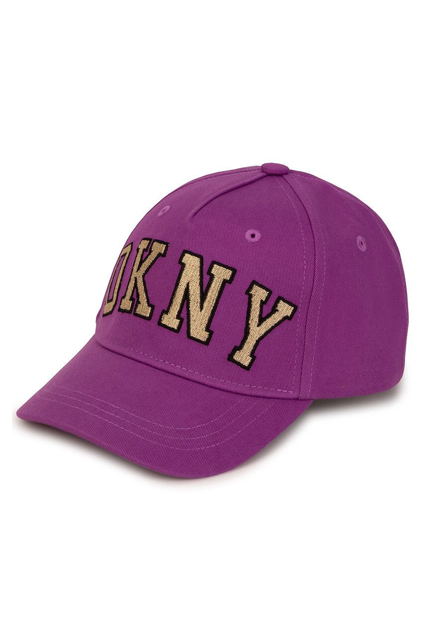 DKNY caciula de bumbac pentru copii culoarea violet cu imprimeu - Pled.ro