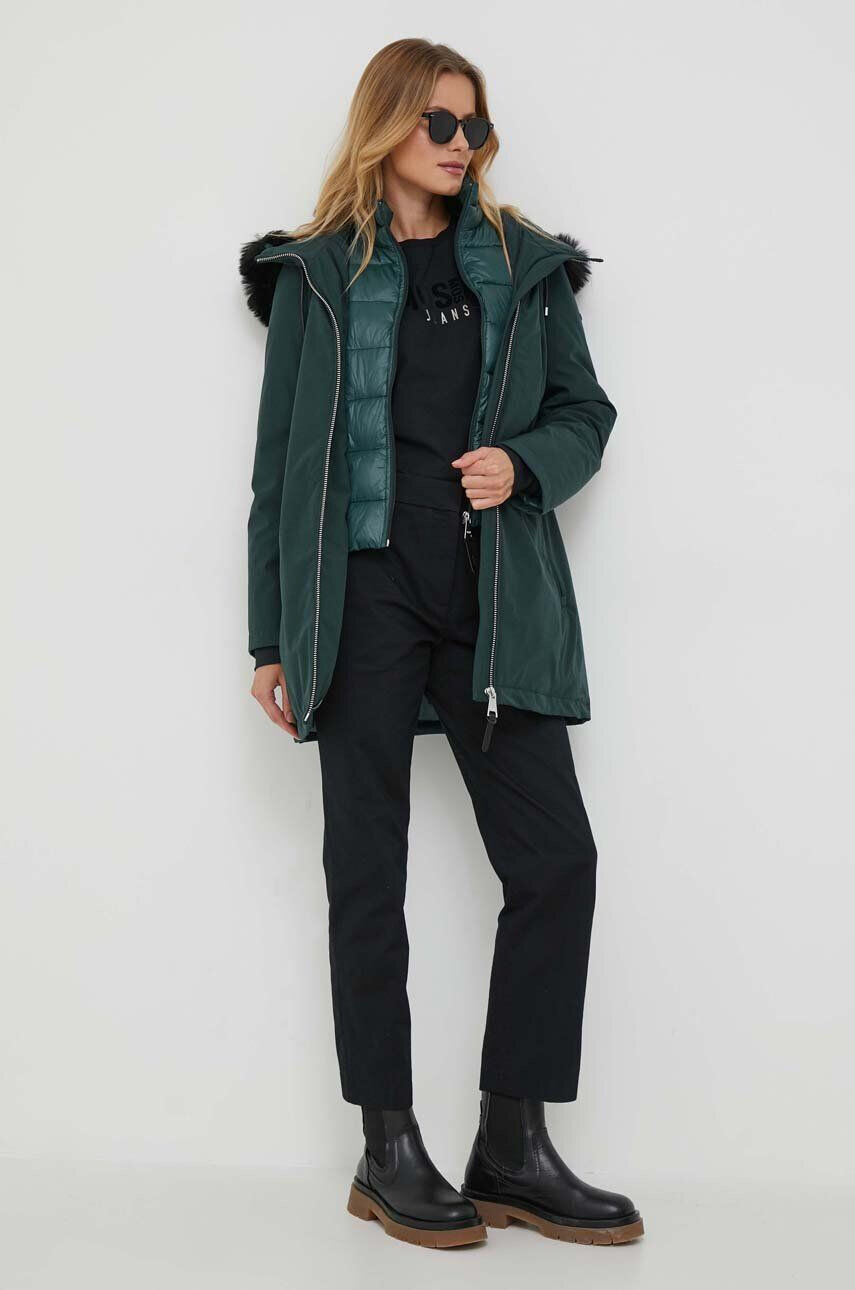 DKNY geaca femei culoarea verde de tranzitie - Pled.ro