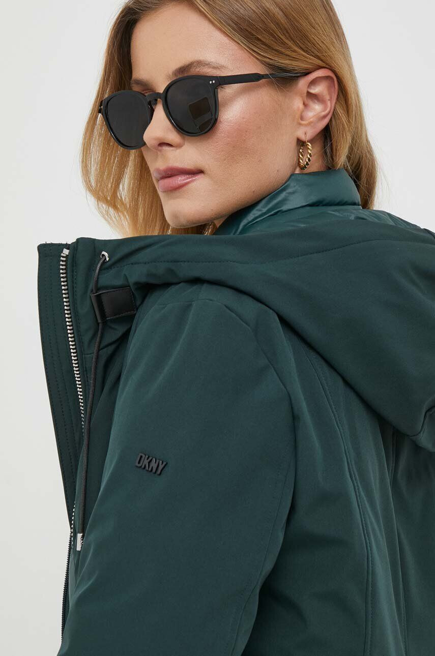 DKNY geaca femei culoarea verde de tranzitie - Pled.ro