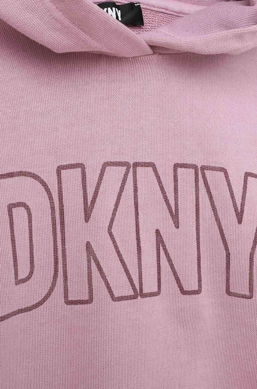 DKNY hanorac de bumbac pentru copii culoarea violet cu glugă cu imprimeu - Pled.ro