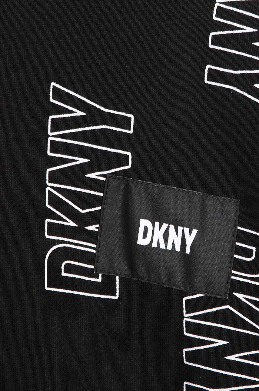 DKNY hanorac de bumbac pentru copii culoarea negru cu glugă modelator - Pled.ro