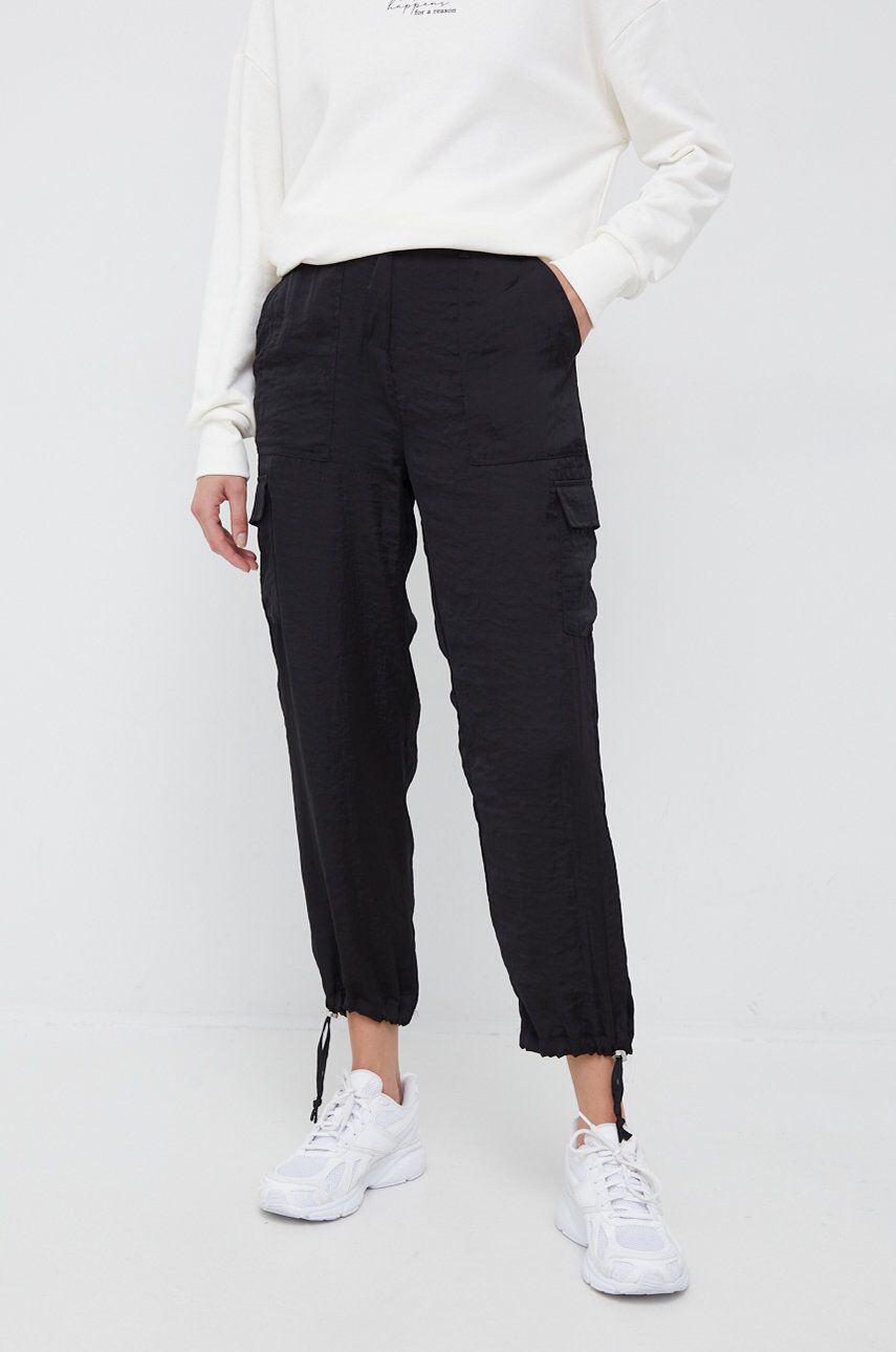 DKNY pantaloni femei culoarea gri lat high waist - Pled.ro