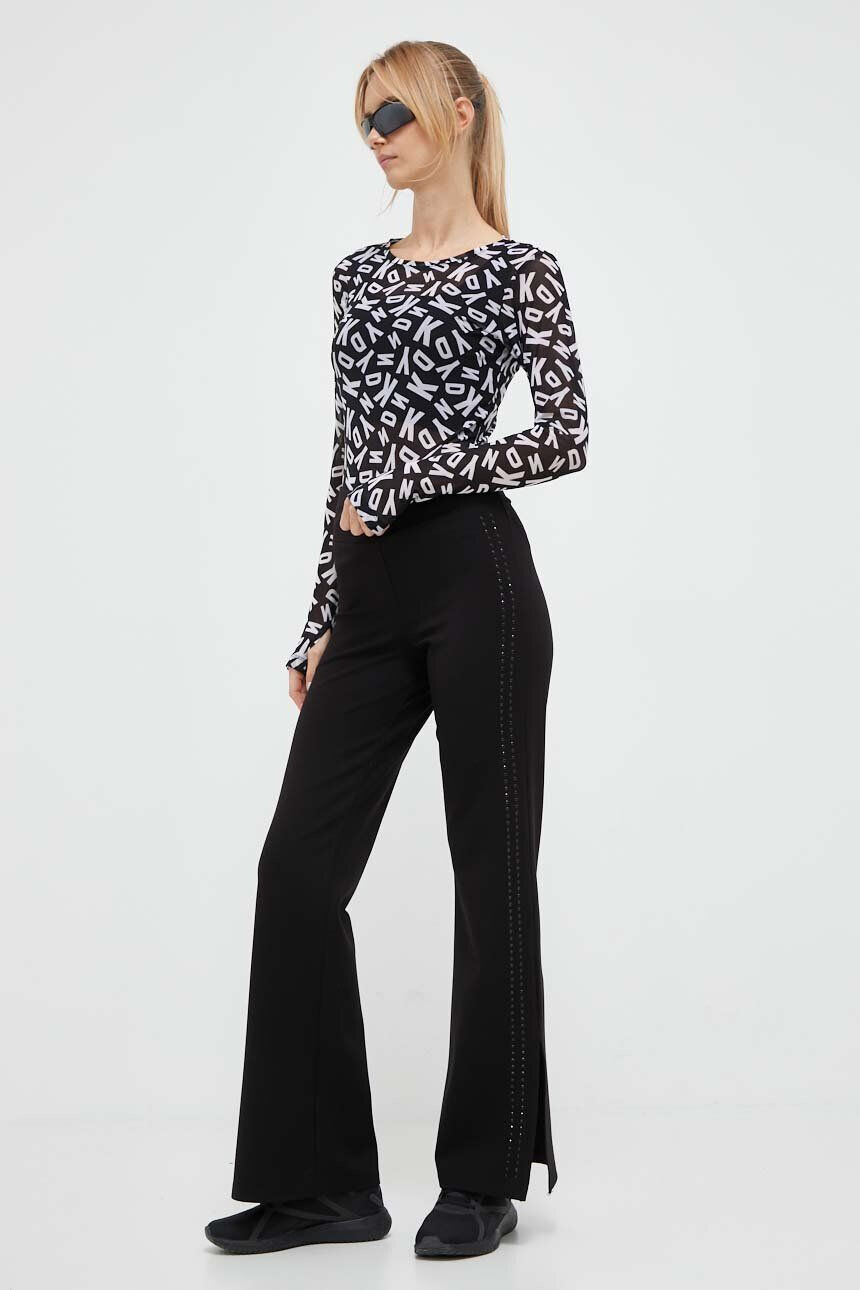 DKNY pantaloni femei culoarea negru lat high waist - Pled.ro