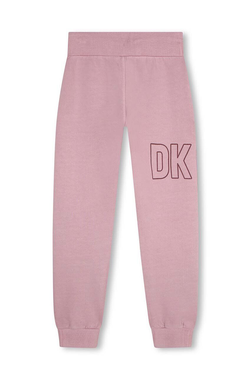 DKNY pantaloni de trening din bumbac pentru copii culoarea violet cu imprimeu - Pled.ro