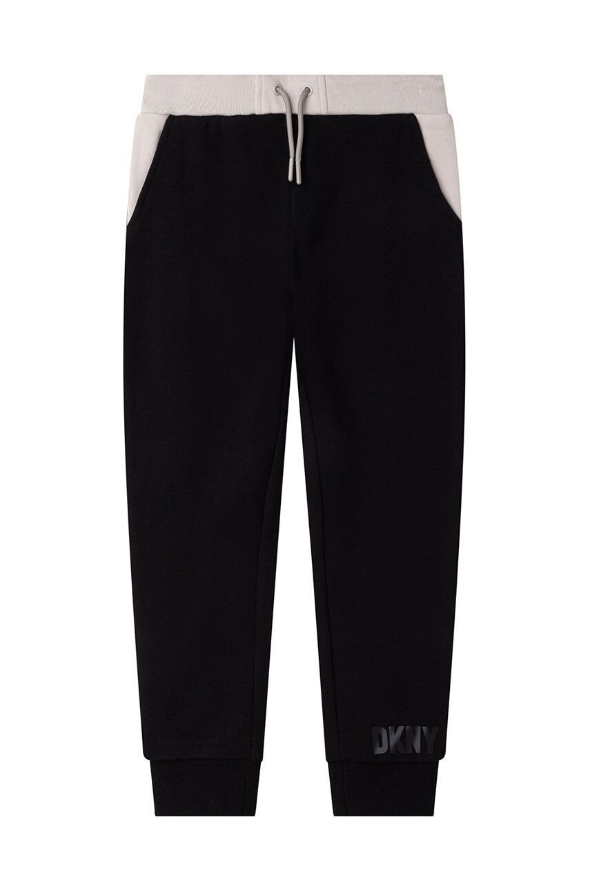 DKNY pantaloni de trening pentru copii culoarea negru cu imprimeu - Pled.ro