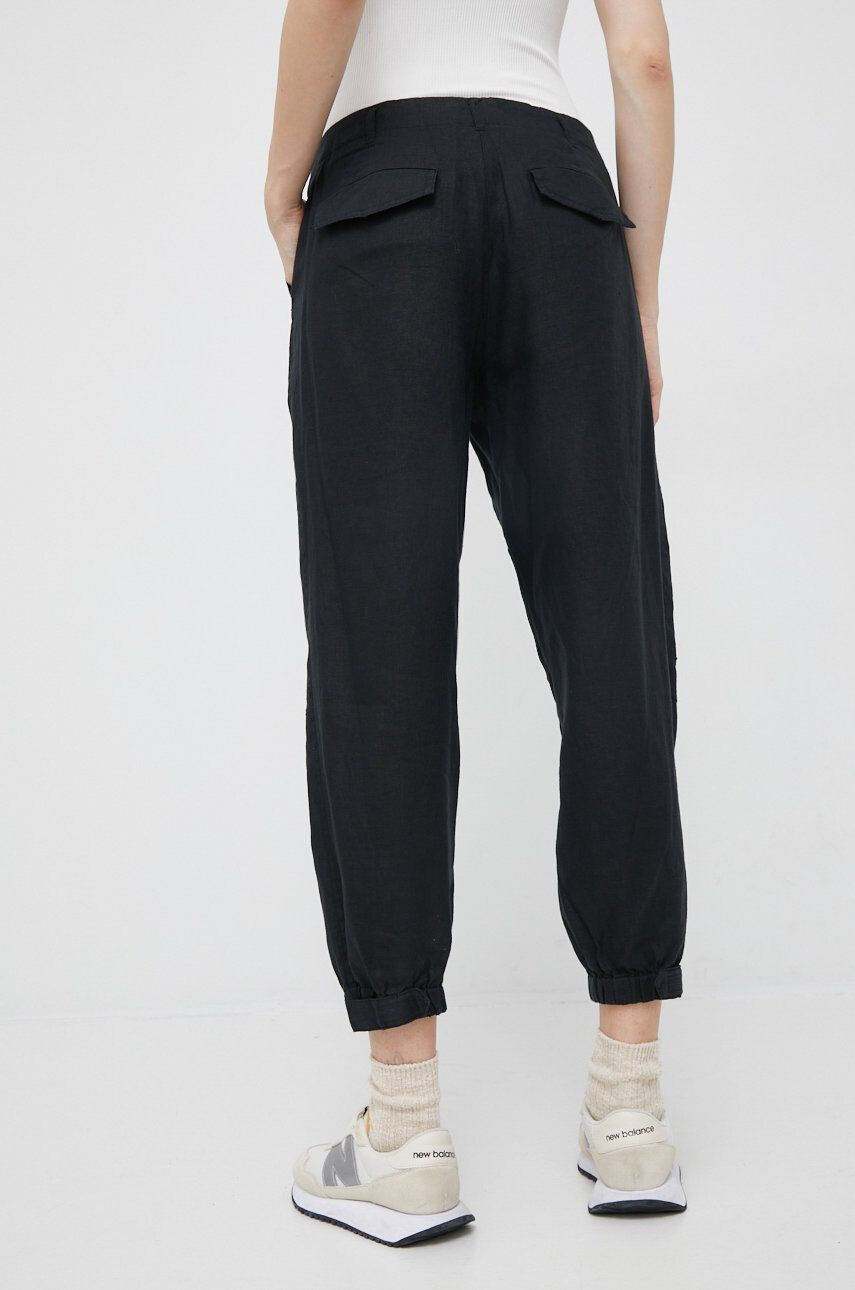 DKNY pantaloni din in femei culoarea negru high waist - Pled.ro