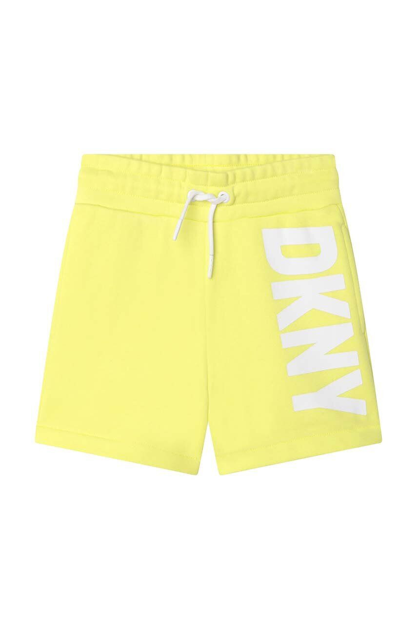 DKNY pantaloni scurti copii culoarea galben cu imprimeu - Pled.ro