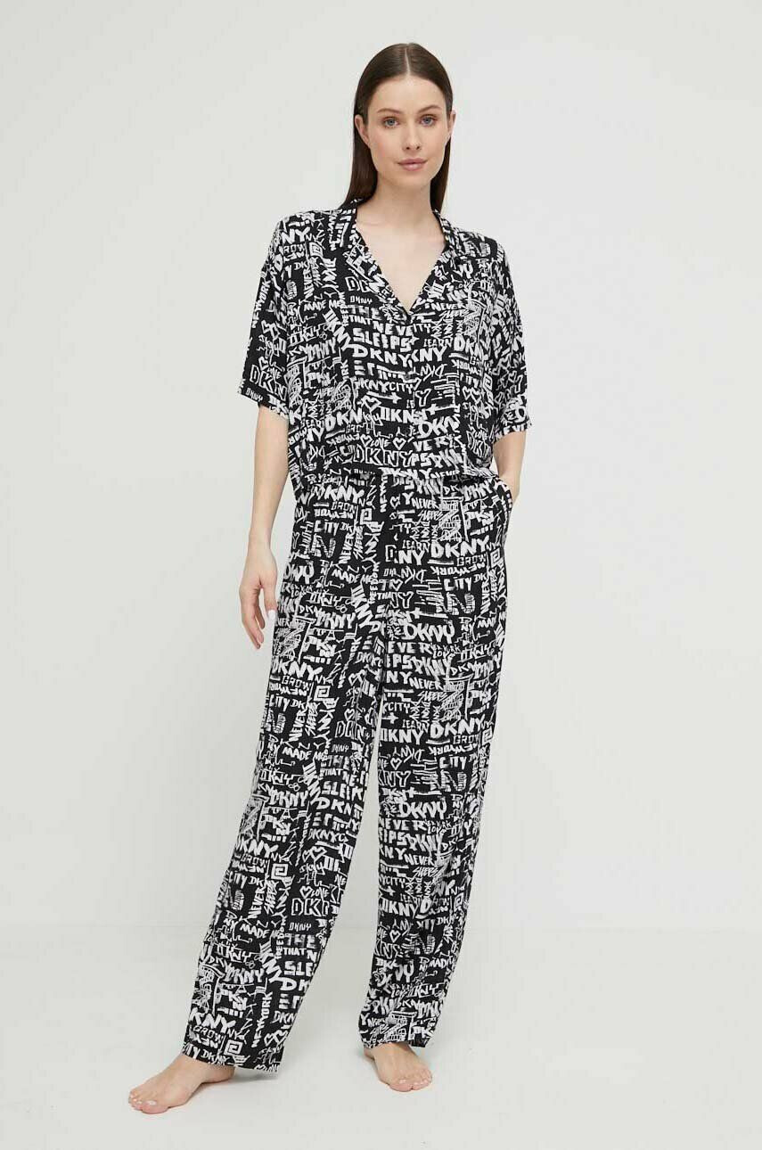 DKNY pijama femei culoarea negru - Pled.ro