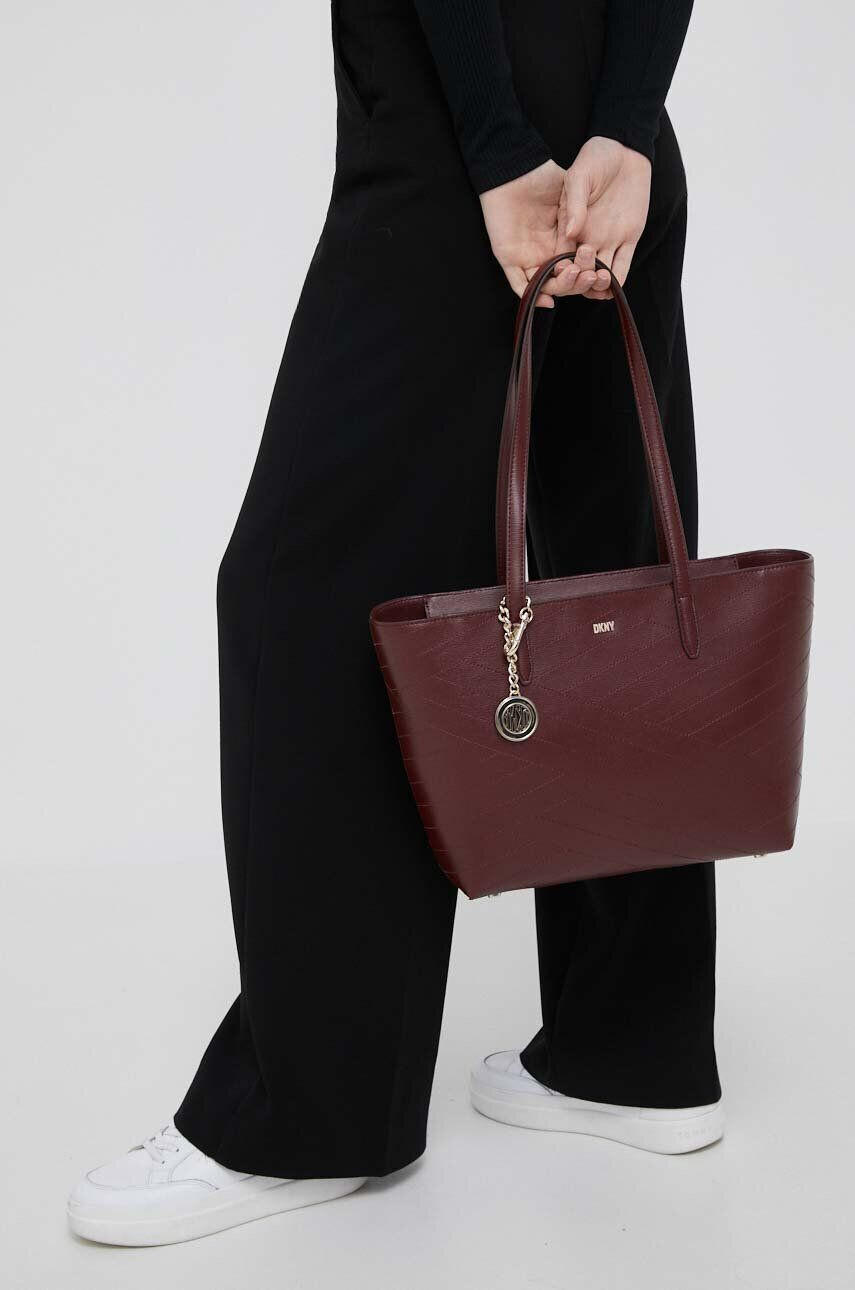 DKNY poseta de piele culoarea bordo - Pled.ro