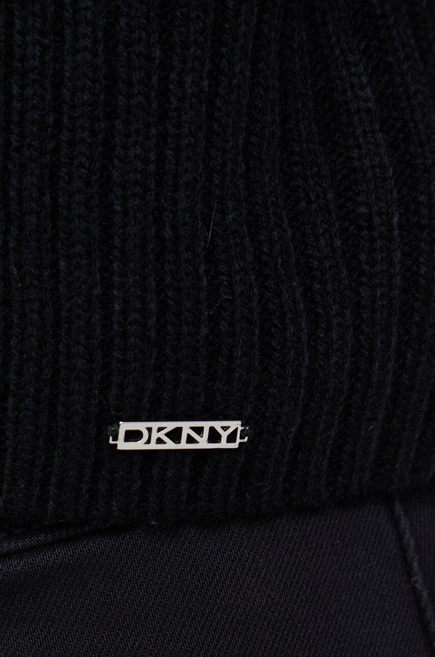 DKNY Pulover femei culoarea negru cu guler - Pled.ro