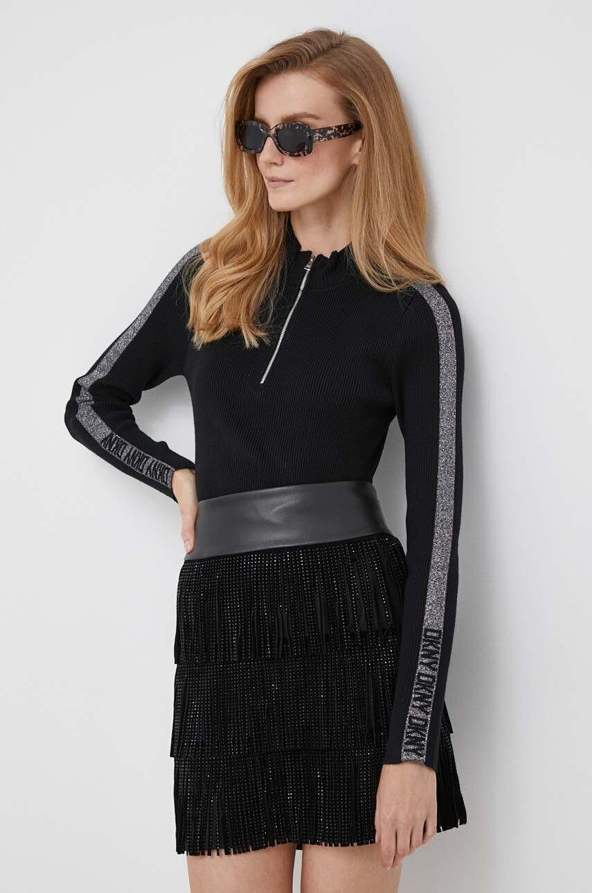 DKNY pulover femei culoarea negru light cu turtleneck - Pled.ro