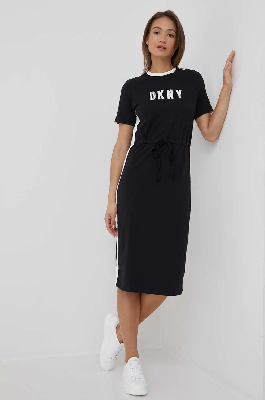 DKNY rochie culoarea negru midi drept - Pled.ro