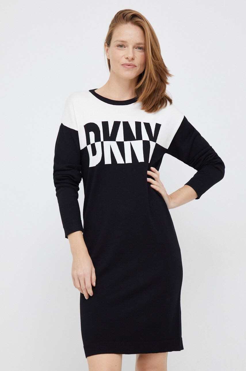 DKNY rochie culoarea negru mini drept - Pled.ro