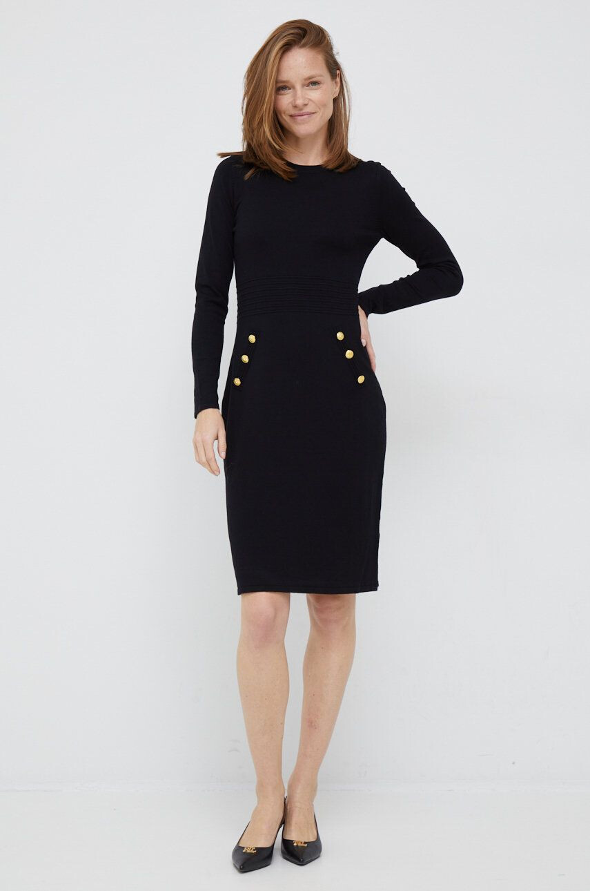 DKNY rochie culoarea negru midi drept - Pled.ro