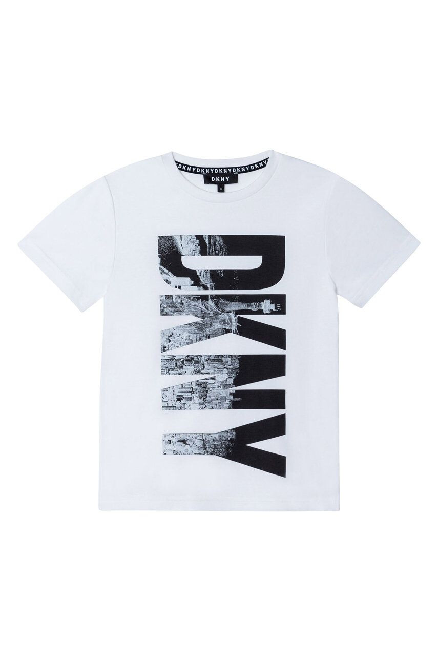 DKNY Tricou copii culoarea alb cu imprimeu - Pled.ro