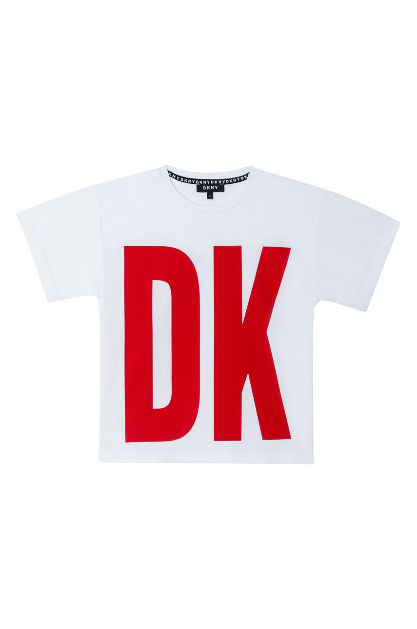 DKNY Tricou de bumbac pentru copii culoarea alb cu imprimeu - Pled.ro