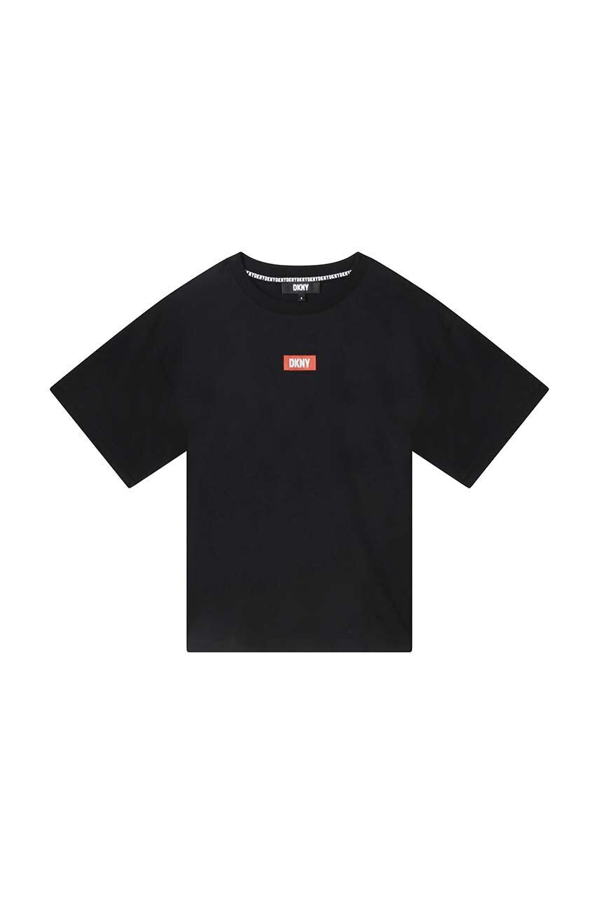 DKNY tricou de bumbac pentru copii culoarea negru cu imprimeu - Pled.ro