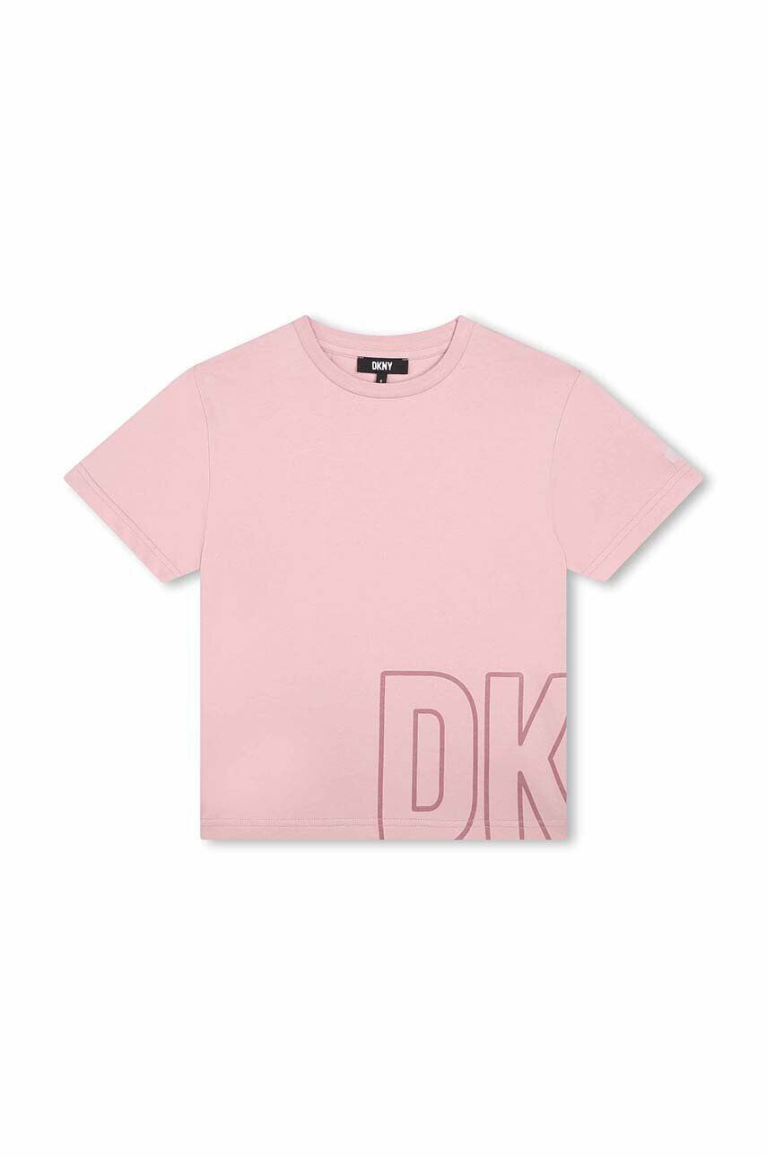 DKNY tricou de bumbac pentru copii culoarea violet cu imprimeu - Pled.ro