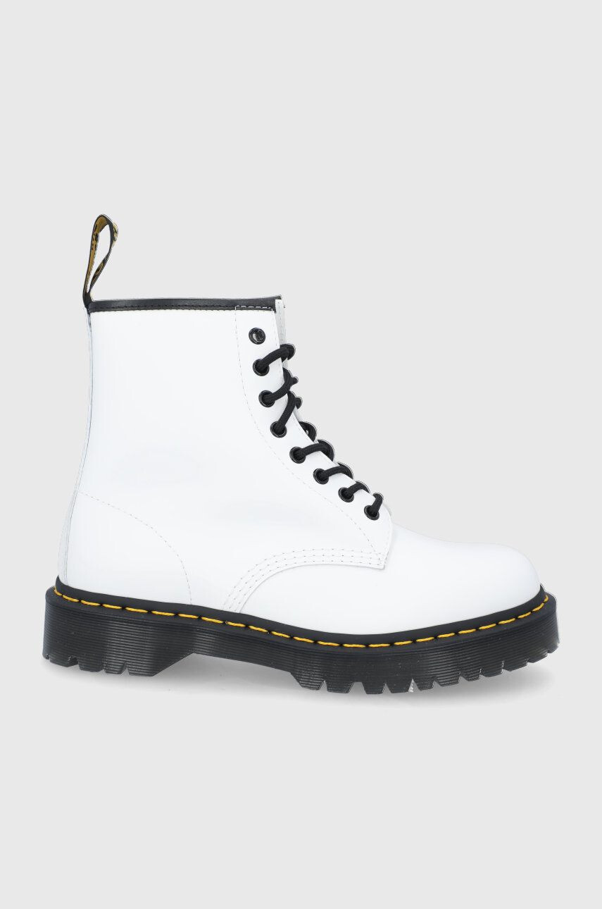 Dr. Martens Bocanci de piele 1460 Bex femei culoarea alb cu toc plat - Pled.ro