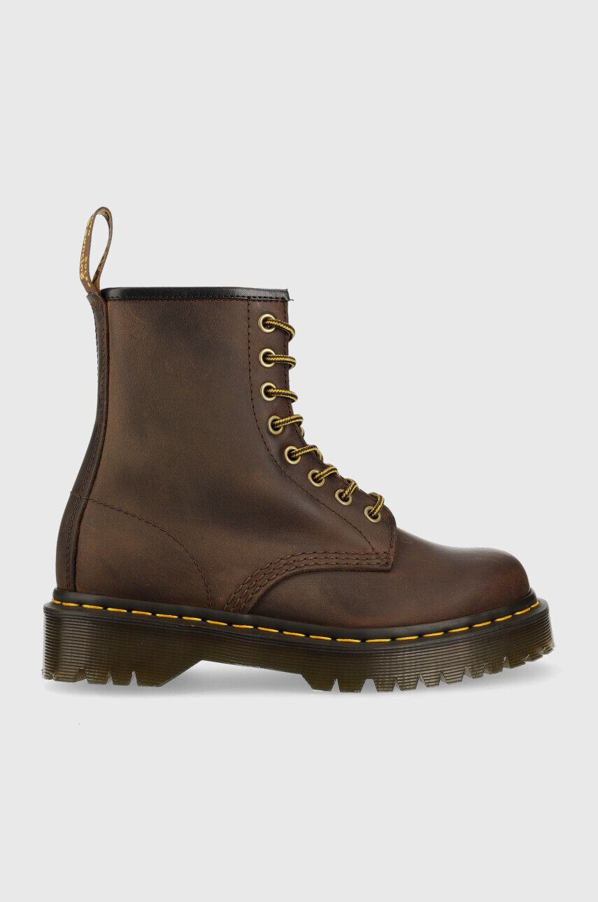 Dr. Martens bocanci de piele 1460 Bex femei culoarea maro cu toc plat - Pled.ro