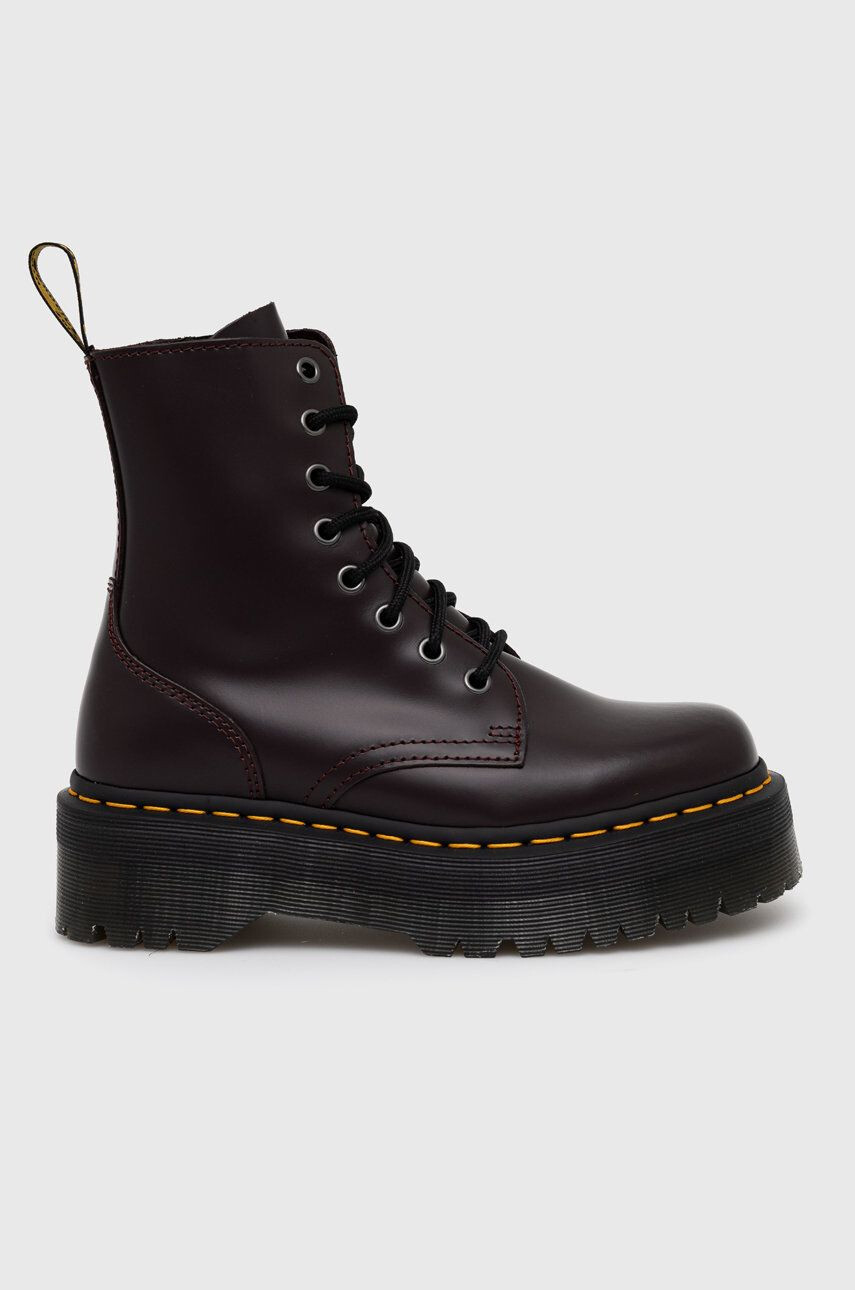 Dr. Martens bocanci de piele culoarea bordo cu toc plat - Pled.ro