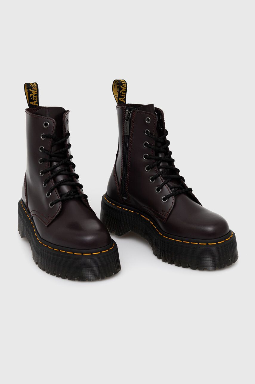 Dr. Martens bocanci de piele culoarea bordo cu toc plat - Pled.ro