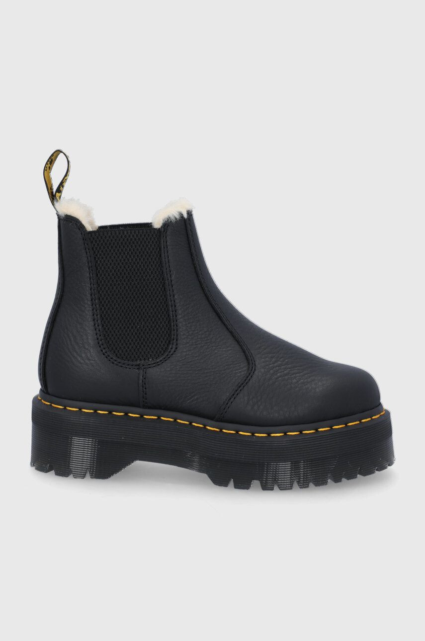 Dr. Martens Ghete Chelsea de piele Quad FL femei culoarea negru cu platformă izolat 25635001-Black.Pisa - Pled.ro