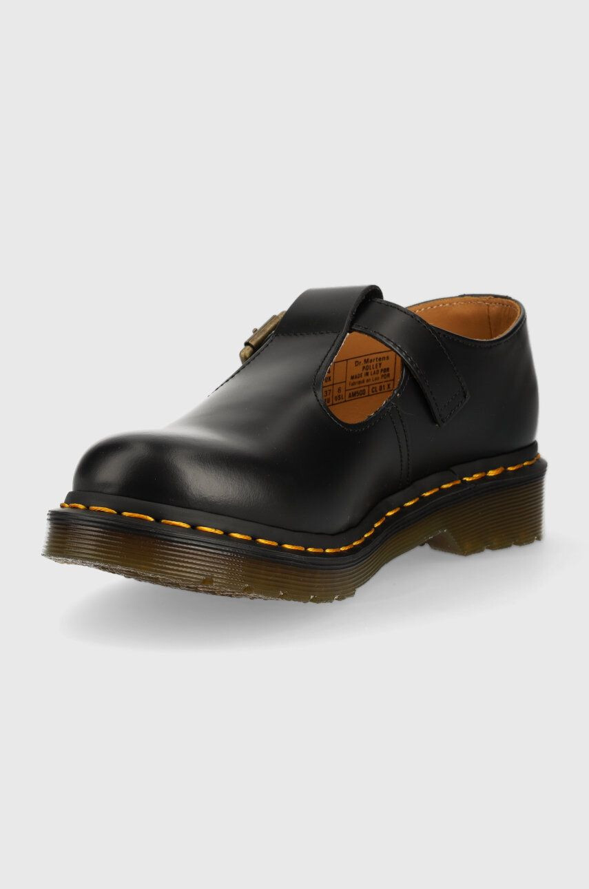 Dr. Martens pantofi de piele femei culoarea negru cu toc plat DM14852001.Polley-Black.Smth - Pled.ro