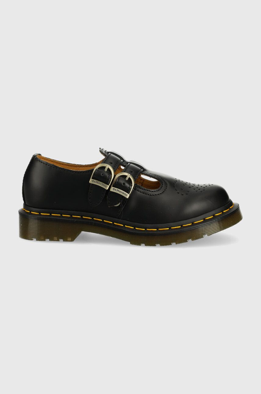 Dr. Martens pantofi de piele femei culoarea negru cu toc plat DM12916001.8065.Mary-Black.Smth - Pled.ro