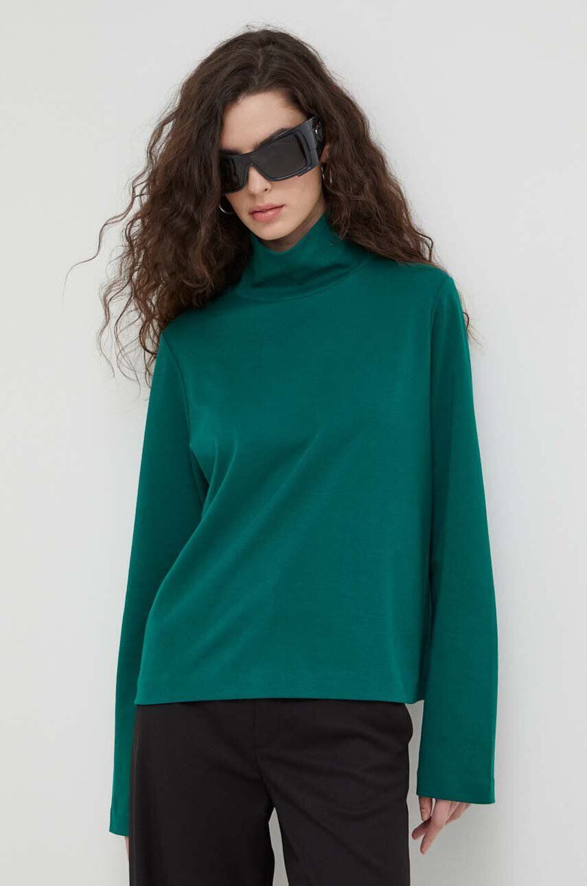 Drykorn longsleeve din bumbac culoarea verde cu guler - Pled.ro