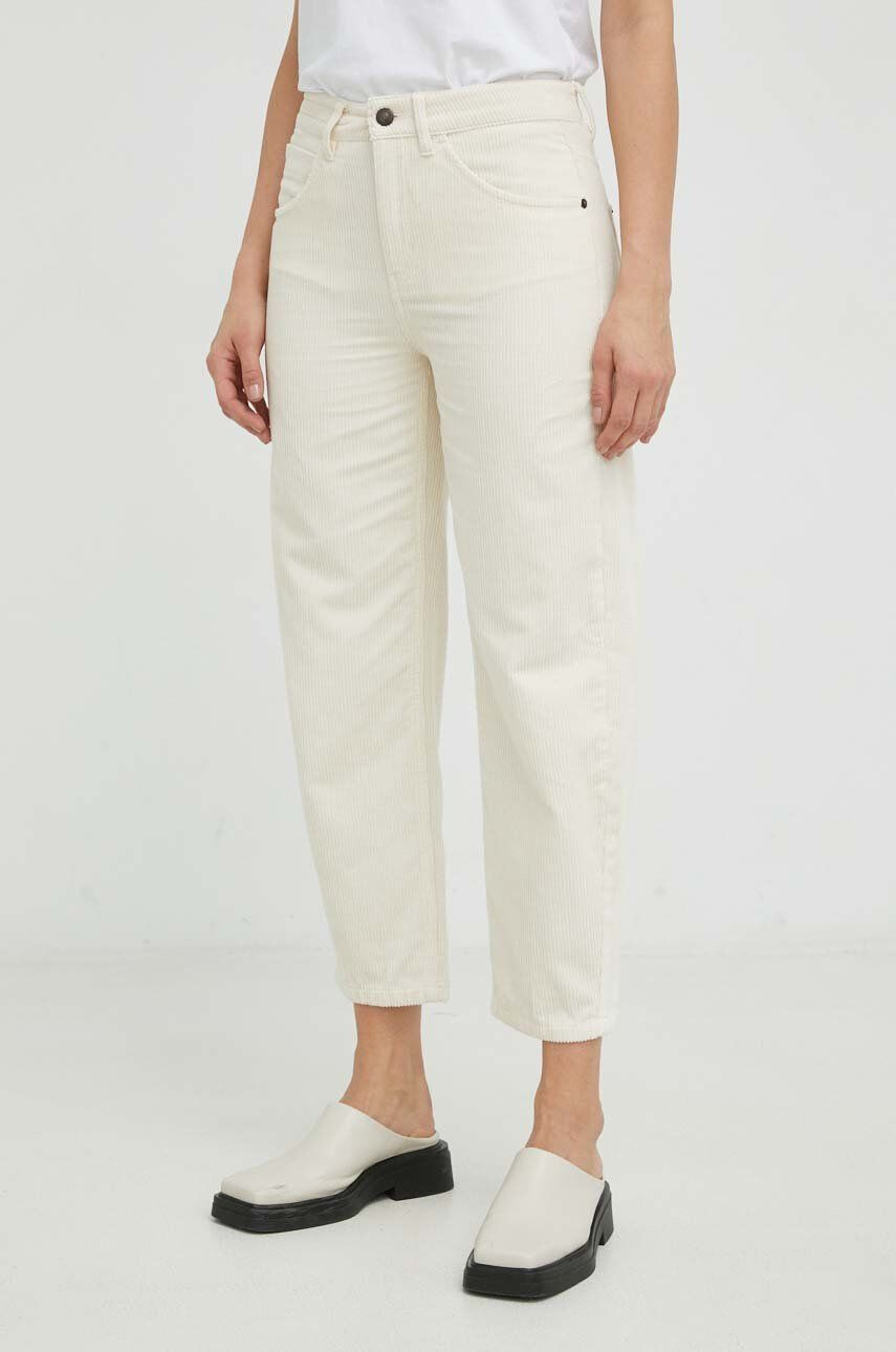 Drykorn pantaloni de catifea cord femei culoarea bej drept high waist - Pled.ro